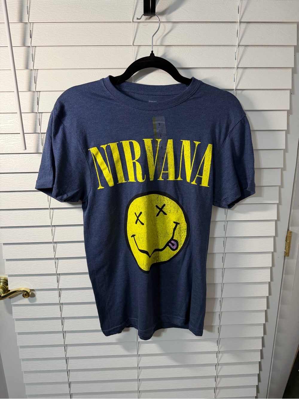 NIRVANA Navy Short Sleeve Tee with Yellow Smiley Graphic